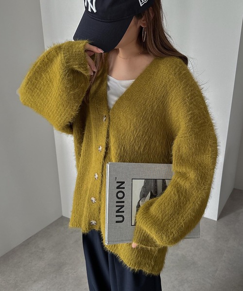 andme（アンドミー） カーディガン フェザーヤーン長袖ニット