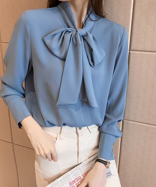 ブラウス シャツ 前後2WAY ビッグボウタイブラウス レディース CADUNE（カデュネ）の「【前後2WAY】ビッグボウタイブラウス