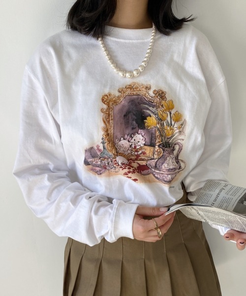 tシャツ Disney/TheAristocats/おしゃれキャット/マリー/ロングスリーブTシャツ/ホワイト/イラスト/キャラクター レディース