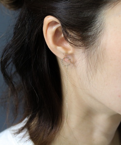 【cui-cui】K10 YG ダイヤ 2WAYチェーン付バーピアス cui-cui｜ダイヤモンド ライン ピアス | K10YG〈世界最小