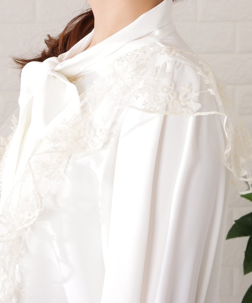 Lace Ladies ブラウス シャツ ボウタイ付きレースドッキング