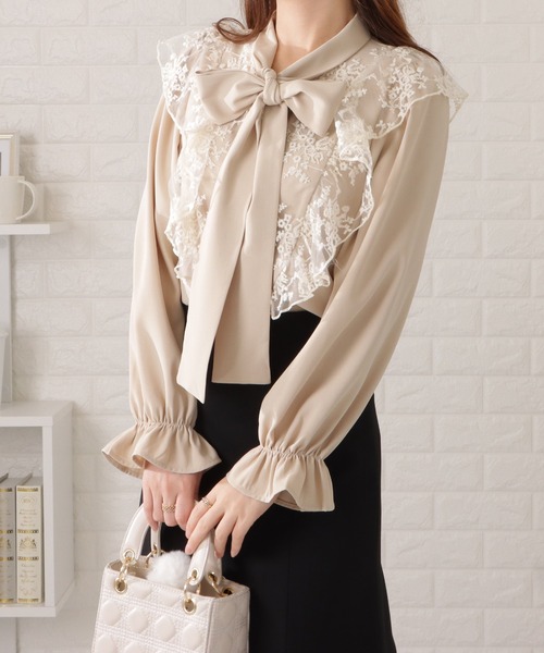 Lace Ladies（レースレディース） ブラウス シャツ ボウタイ付きレース
