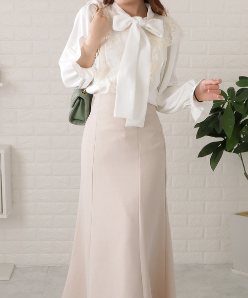 ブラウス シャツ ボウタイ付レースブラウス レディース Lace Ladies ブラウス シャツ ボウタイ付きレースドッキング