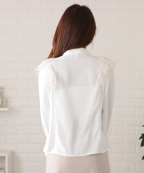 Lace Ladies ブラウス シャツ ボウタイ付きレースドッキング