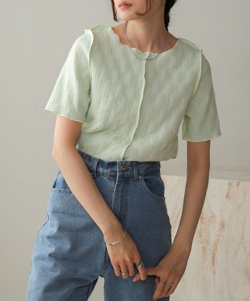 BAB tシャツ 前後2WAYオーガンジーしわトップス レディース
