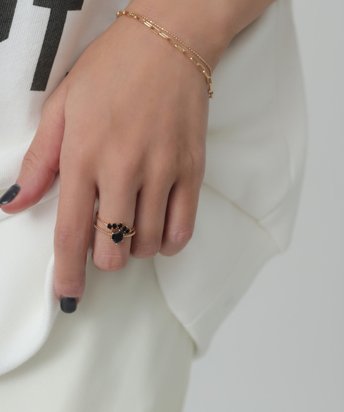 SALE　Lilasヘキサゴンカットk10イエローゴールドリング Lilas 指輪 リング オニキスヘキサゴンカットリング K10 レディース