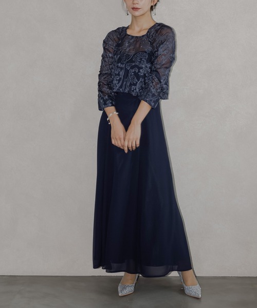 epic day レース＆シフォンパーティードレス M epic day ドレス レース＆プリーツロングパーティードレス