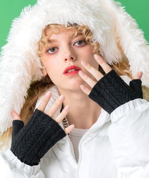 手袋 an meets zakka ケーブルニットフィンガーレス手袋 レディース