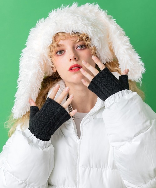 手袋 an meets zakka ケーブルニットフィンガーレス手袋 レディース