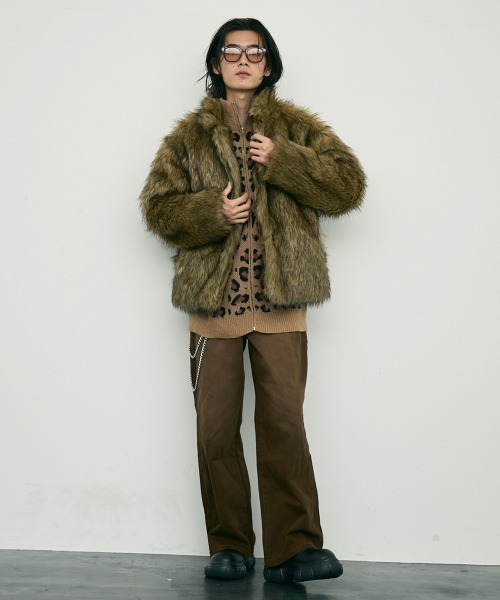 Shoowtime ブルゾン アウター Volume eco fur zip up blouson