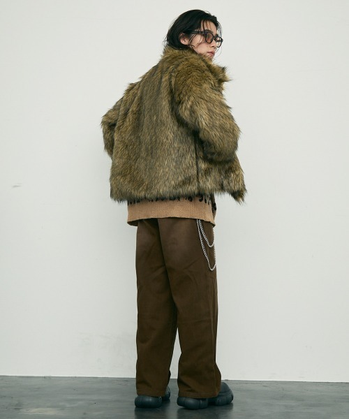 Shoowtime ブルゾン アウター Volume eco fur zip up blouson