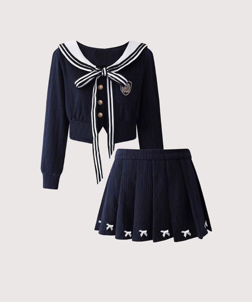 LA POMME petit セットアップ セーラーリボンプリーツニット