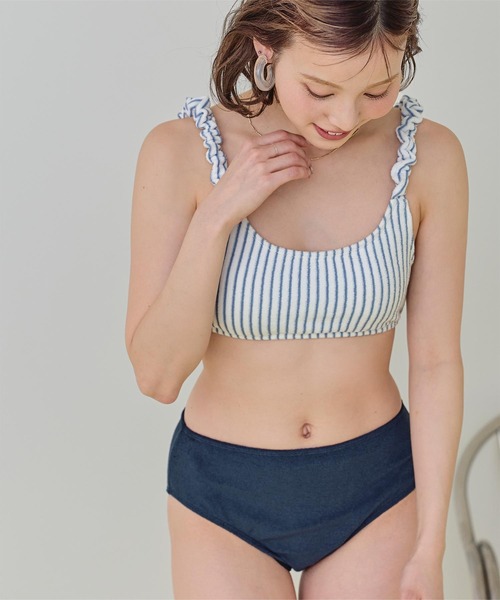 ギャザーショルダースウィムウェア SEA DRESS 水着 パイル地ショルダーギャザービキニ/水着