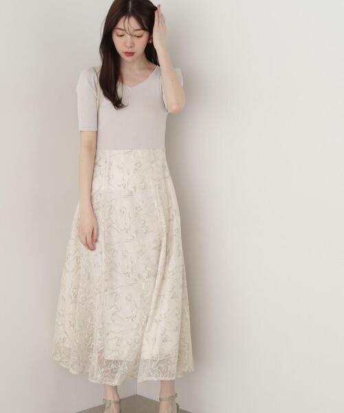 PROPORTION BODY DRESSING ワンピース チュールフラワーニット
