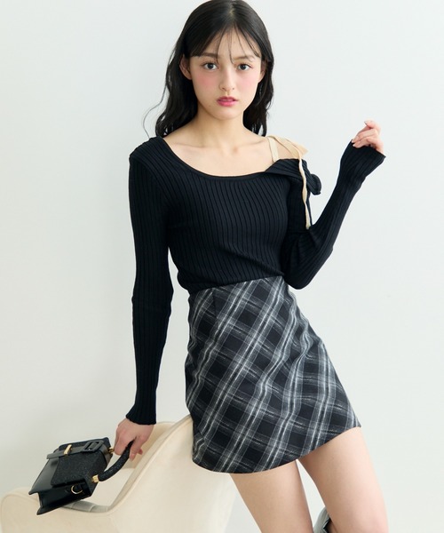 tシャツ リボンショルダーリブニットトップス レディース TITTY＆CO. tシャツ リボンショルダーリブトップス レディース