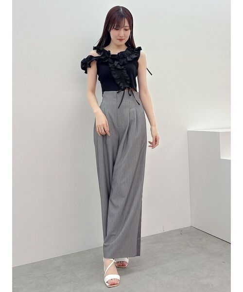 MERCURYDUO パンツ ピンストライプコルセットタックパンツ