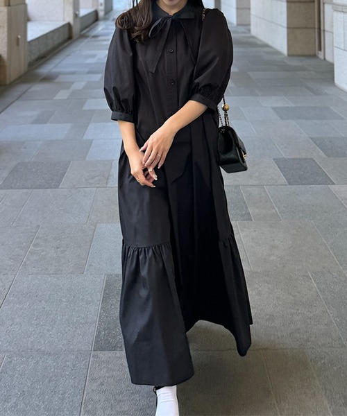 ST.ROONEY ブラック ティアードワンピース ST.ROONEY（セントルーニー） ワンピース ボウタイティアード