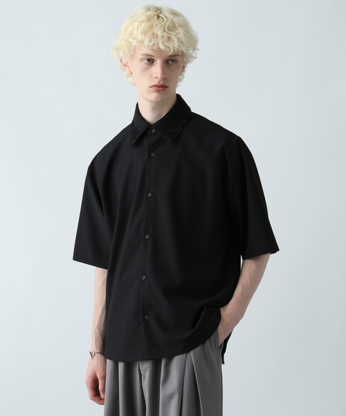 HARE ハレ ネクタイジャガードSETショートシャツ ブラック HARE シャツ