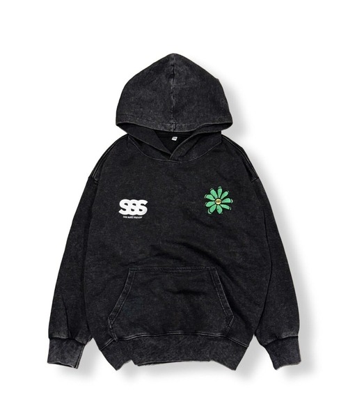 sss satti mouse パーカー ブラックウォッシュフラワー