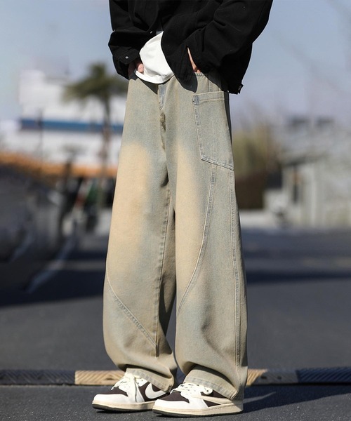 aimoha（アイモハ） ジーンズ ワイドシルエットデニムパンツ メンズ