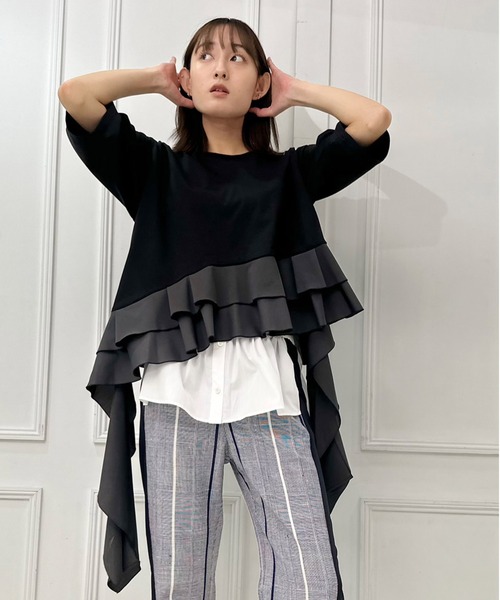 tシャツ フリルデザインチュニックTシャツ レディース