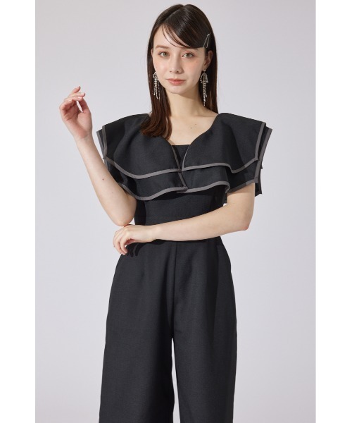 rienda ドレスライン　フリル　ロンパース　ドレス　結婚式　二次会 rienda（リエンダ） パンツドレス 「WEB・一部店舗限定」ショルダー