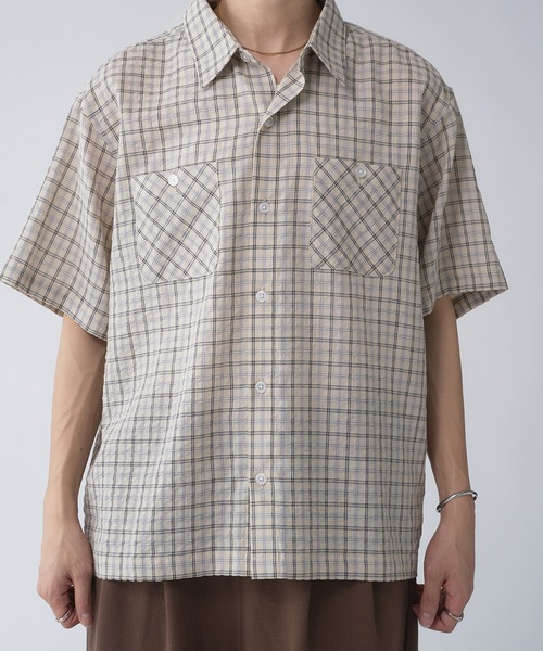ROBINSON 短丈 チェックシャツ　シアサッカー ボックスシルエット Adoon plain シャツ Seersucker Check Shirt / シアサッカー