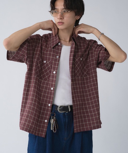 Adoon plain シャツ Seersucker Check Shirt / シアサッカー
