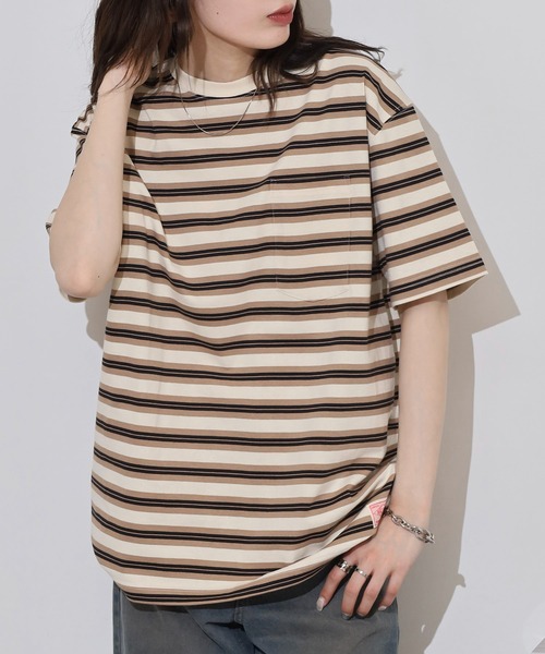 BIG MIKE（ビッグマイク） tシャツ マルチボーダー サングラスポケット