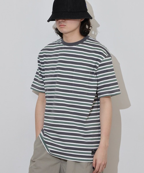 BIG MIKE（ビッグマイク） tシャツ マルチボーダー サングラスポケット