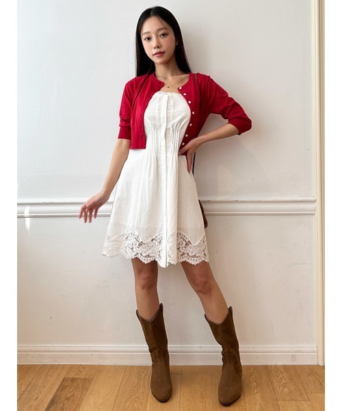 SNIDEL ワンピース レーストリムコットンミニワンピース : ZOZOTOWN  