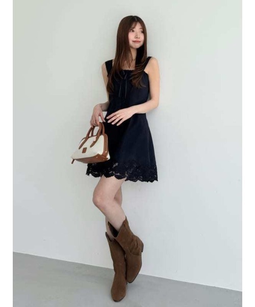 SNIDEL ワンピース レーストリムコットンミニワンピース