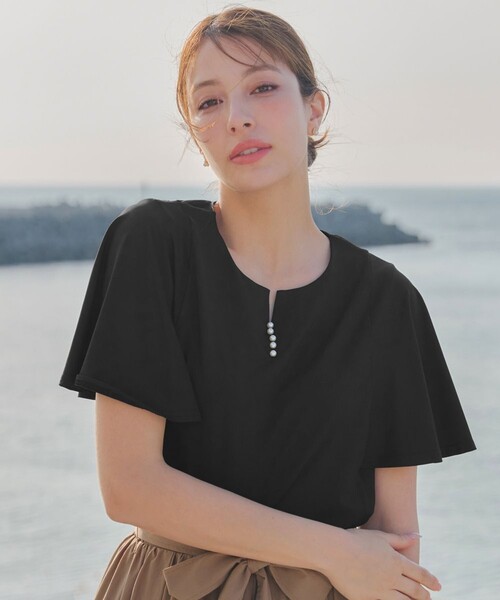 tシャツ ブラウス見えフレアスリーブカットソー レディース