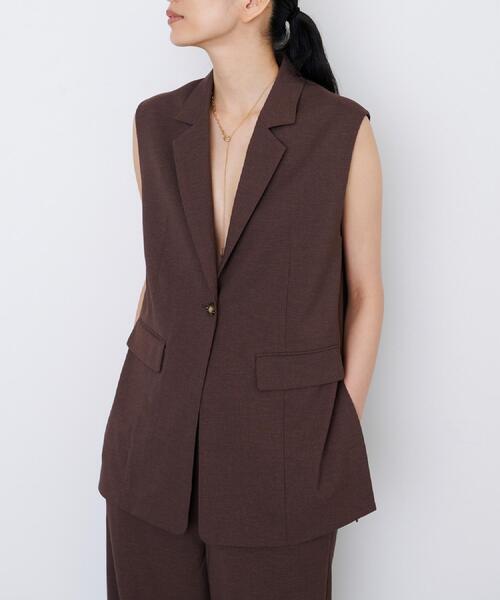 ベスト ジレ 「接触冷感／セットアップ対応」リネンライクジレジャケット「カセット服/通勤・オフィス」 レディース