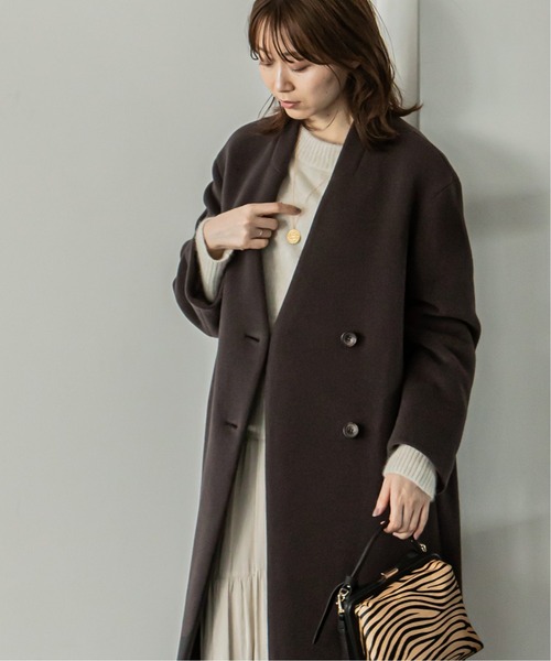 NOBLE ネイビー ノーカラー コート NOBLE（ノーブル） ノーカラーコート 36 ネイビー レディース