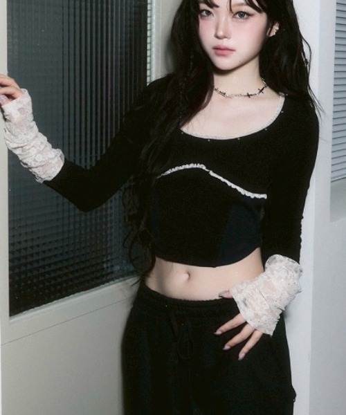 tシャツ 「CHERRYQUIRI」corset stud long sleeve tee レディース