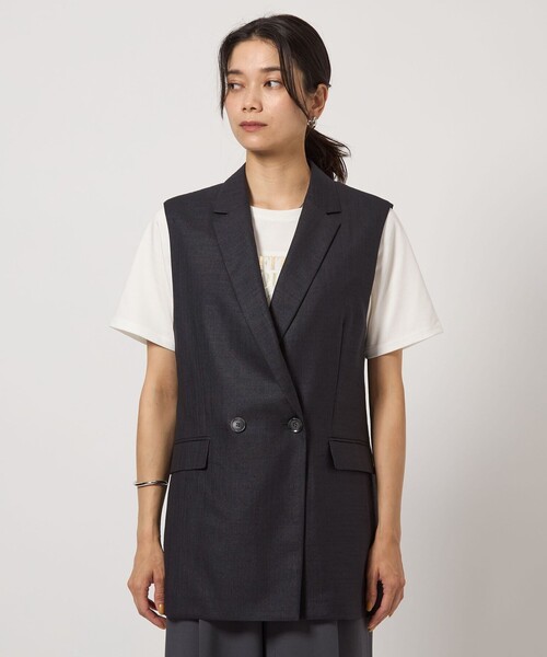 【新品】今春新作！green label relaxing リネンライクジレ M セール】リネンライク ジレ -マシンウォッシャブル・ストレッチ