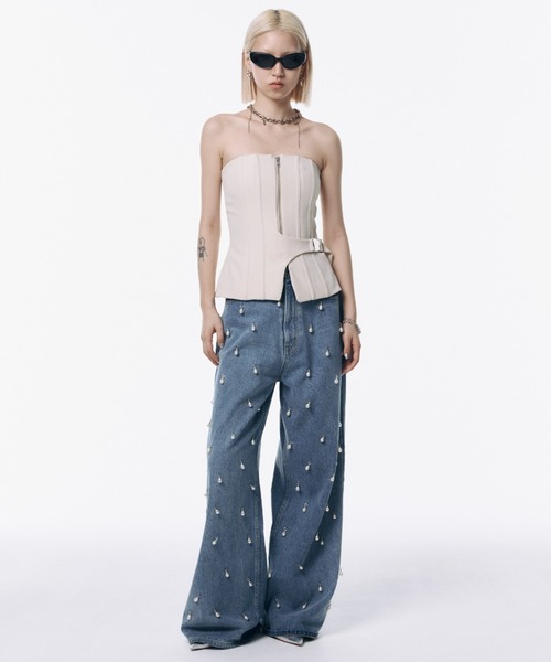 JOSE MOON  レザーフラップビスチェ LEATHER FLAP BUSTIER(36 IVORY): TOPSjosemoon