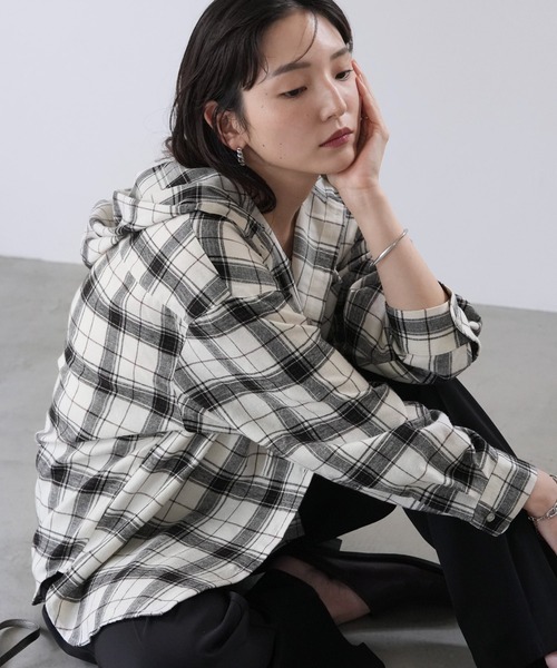 Yeoun ブラウス シャツ フードビッグチェックシャツ レディース