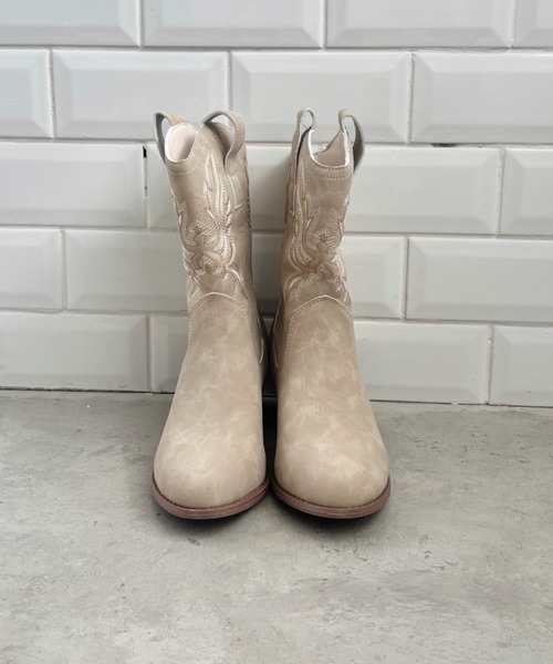 SOLLON.（ソルロン） ブーツ 刺繍入りミドルウエスタンブーツ