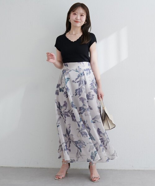 natural couture スカート 大花プリントメッシュスカート : ZOZOTOWN
