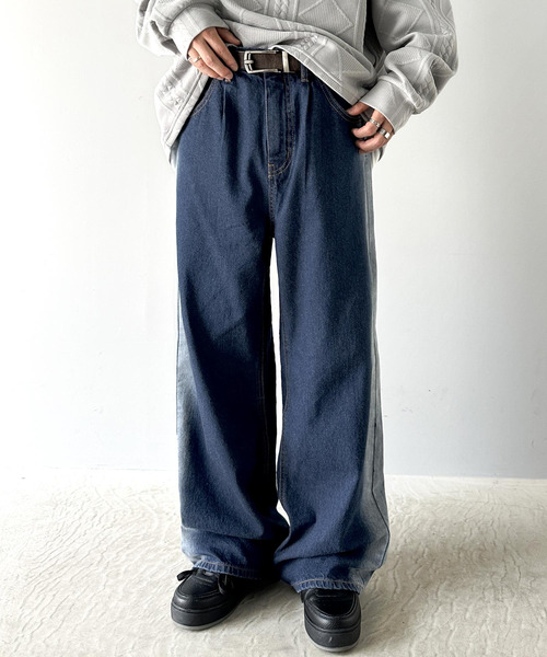 「Java」 加工デニムパンツ LARGE ワンウォッシュ レディース