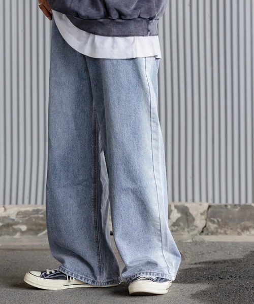 「Java」 加工デニムパンツ LARGE ワンウォッシュ レディース