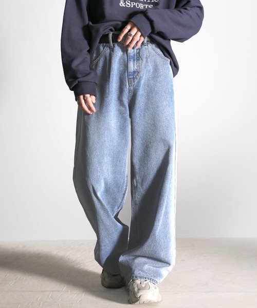 「Java」 加工デニムパンツ LARGE ワンウォッシュ レディース