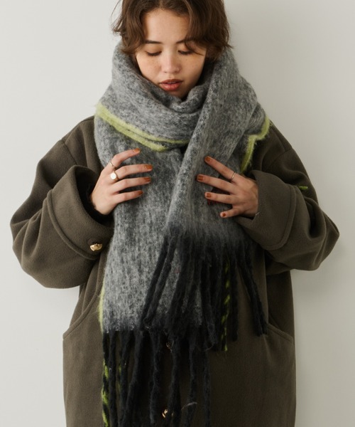 t*u様 ダークブラウン ロゴ刺繍 マフラー Unitage（ユニテージ） マフラー ストール ロゴ刺繍配色ボリューム