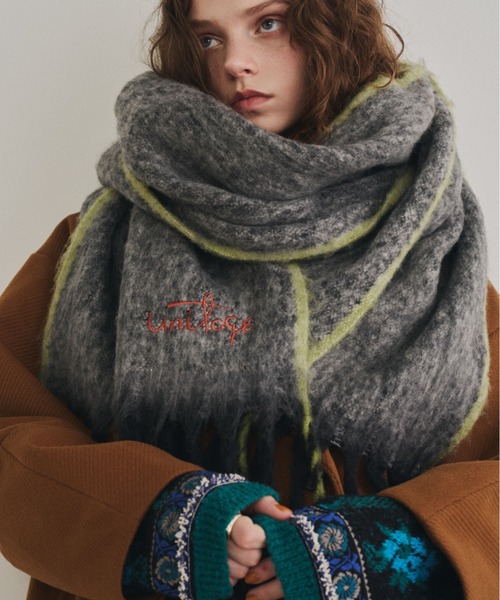 Unitage（ユニテージ） マフラー ストール ロゴ刺繍配色ボリューム