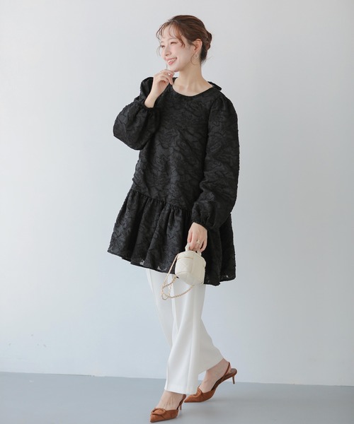 Fit more ジャガードパフスリーブチュニック レディース