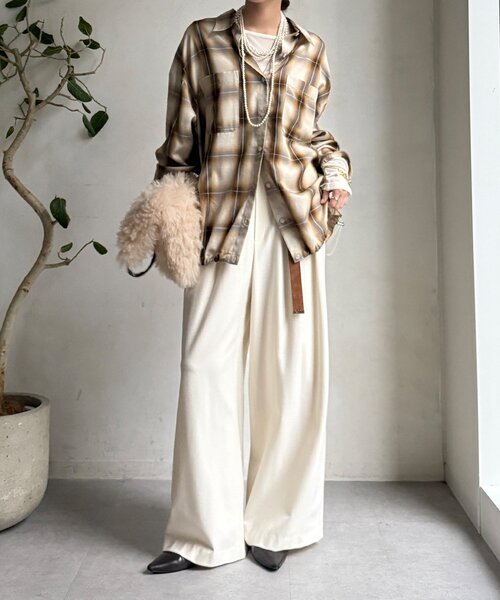 DouDou（ドゥドゥ） ブラウス シャツ オンブレチェックドロストシャツ