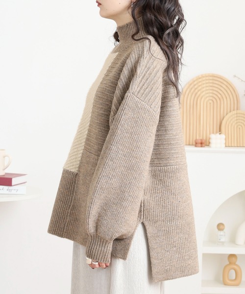 ニット セーター シャギージャガード切替ハイネックニット レディース | FUNALIVE | 12