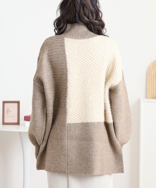 ニット セーター シャギージャガード切替ハイネックニット レディース | FUNALIVE | 13